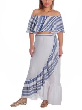 Grigoropoulos Gregory Blue Striped Peasant Crop Top Off Shoulder Or Regular